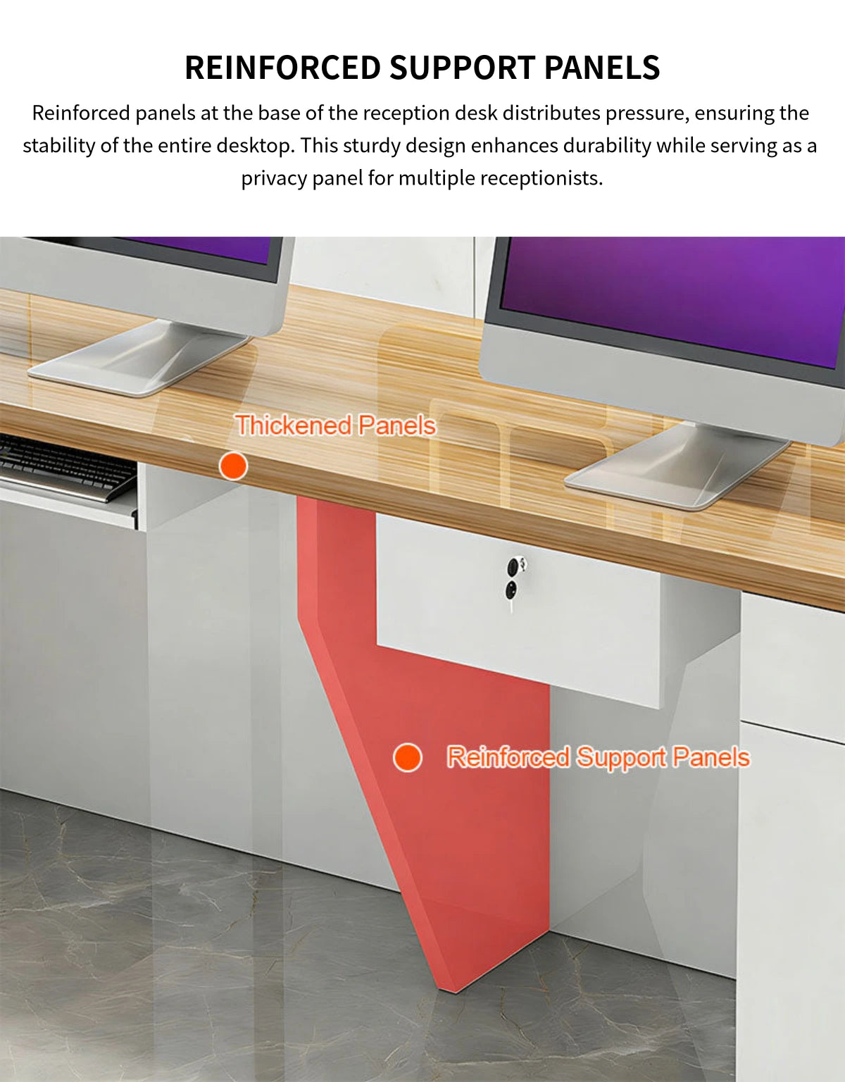 Retail Reception Desk 47-79 in Wide with Cable Management, LED Lighting & Keyboard Tray — Detail image 8
