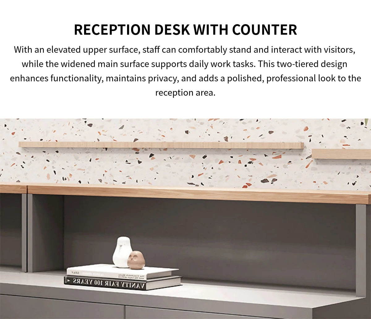 Curved Reception Desk 39-94 in Wide with LED Lighting, Keyboard Tray & Cable Management — Detail image 3