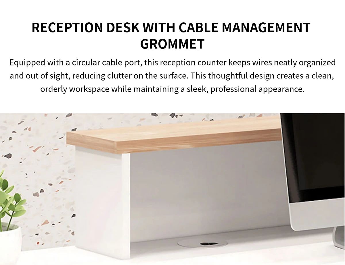 Curved Reception Desk 39-94 in Wide with LED Lighting, Keyboard Tray & Cable Management — Detail image 4