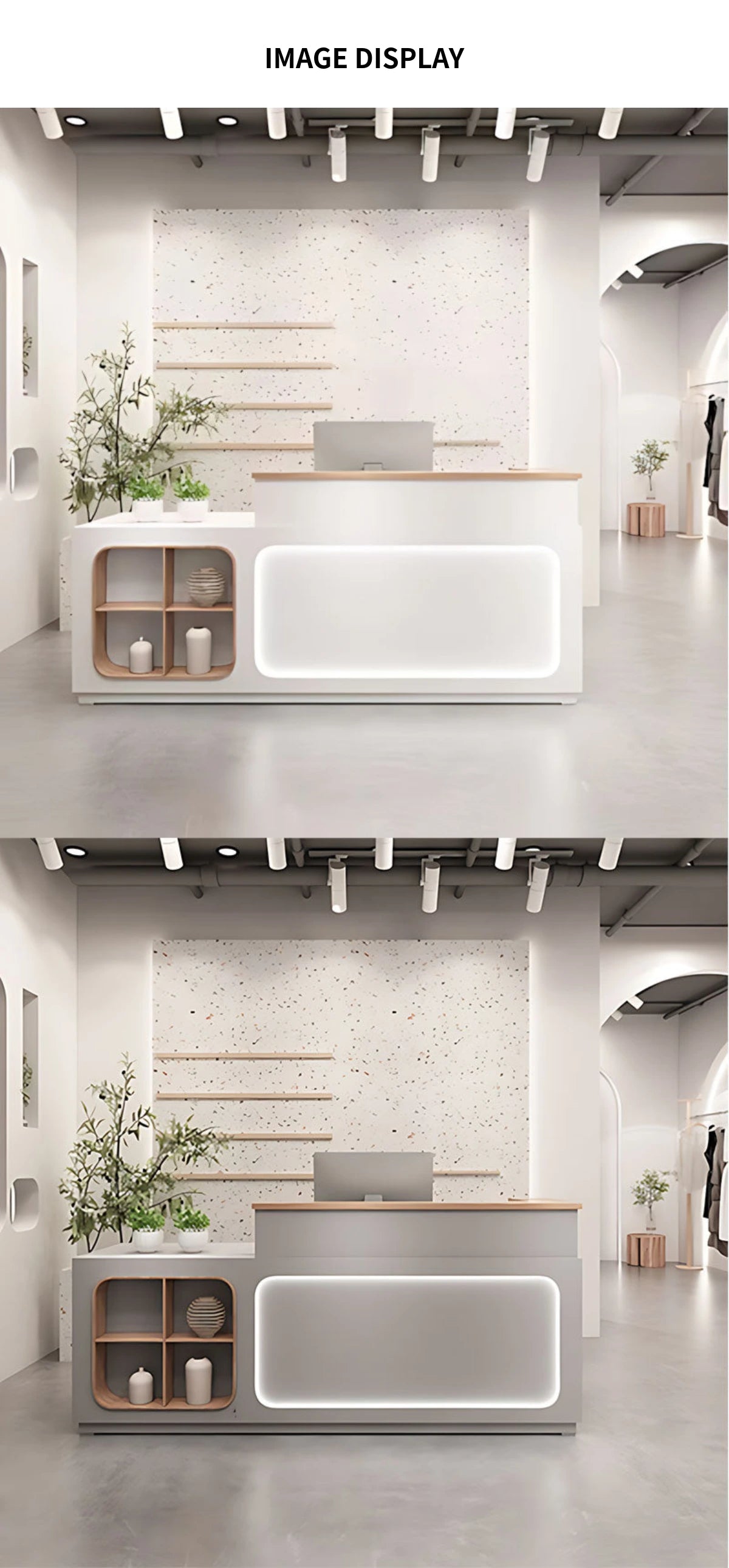 Curved Reception Desk 39-94 in Wide with LED Lighting, Keyboard Tray & Cable Management — Detail image 8