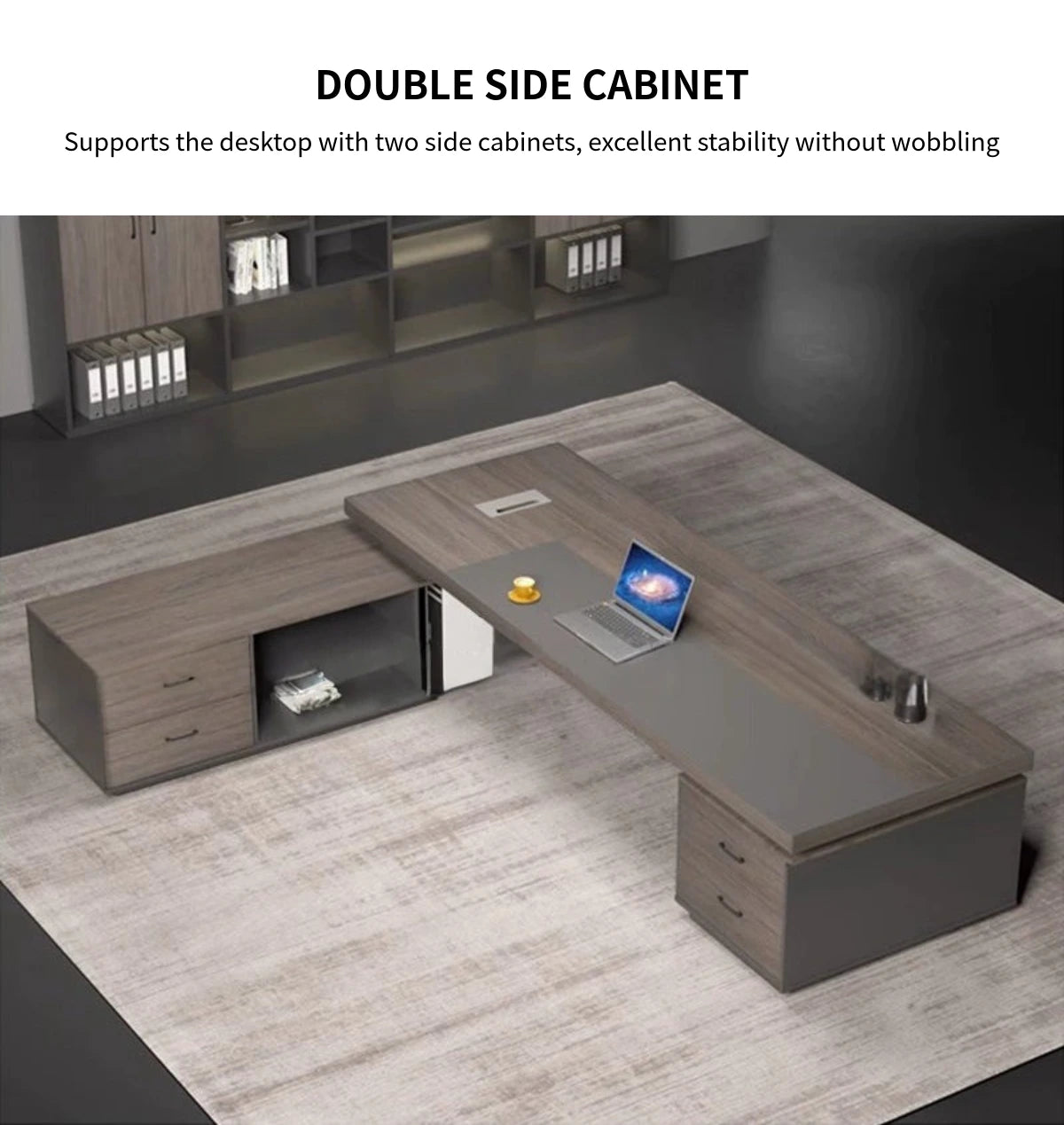 Modern Executive Desk 21-126 in Wide with Side Storage & Lumbar Support for Home Office — Detail image 2