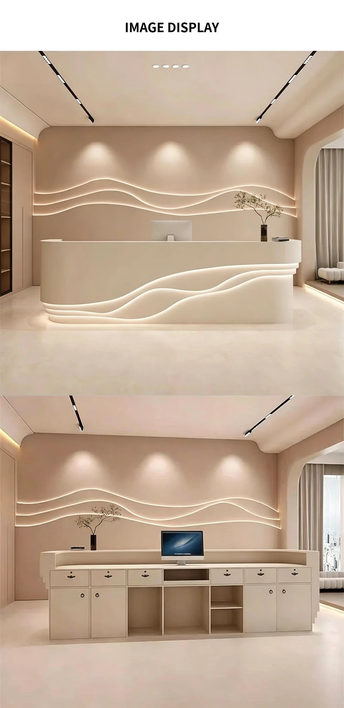 Curved Reception Desk 59-142 in Wide with File Drawers, LED Lighting & Lumbar Support — Detail image 6