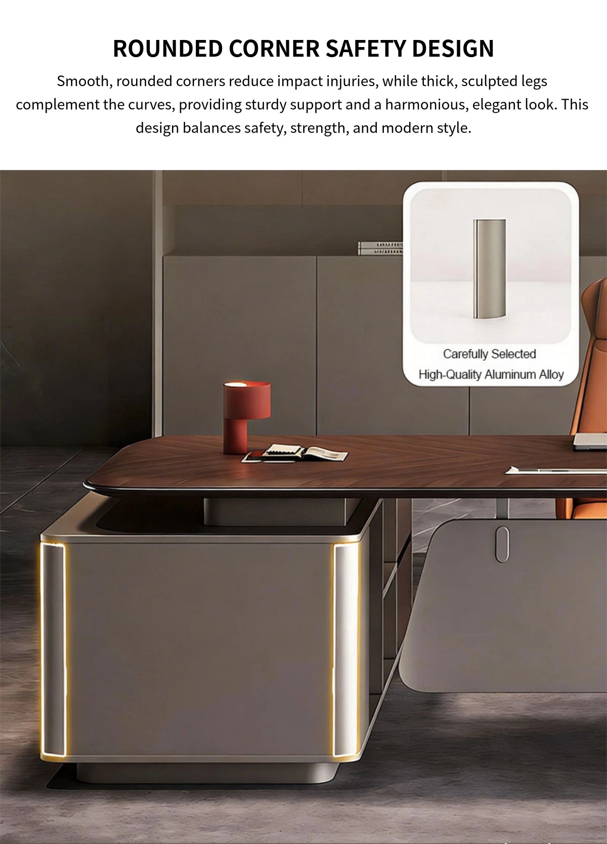 Modern Executive Desk with Wireless Charging, Privacy Panel & Curved for Home Office — Detail image 7