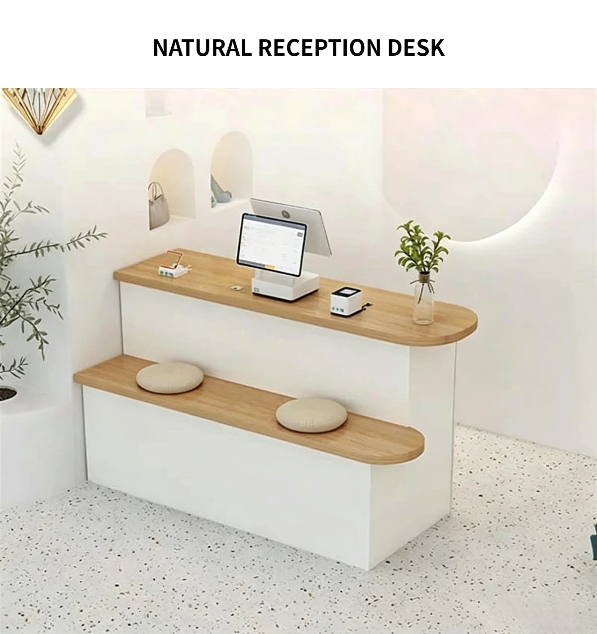 Curved Reception Desk 39-63 in Wide with Lockable & Lumbar Support for Salon — Detail image 1