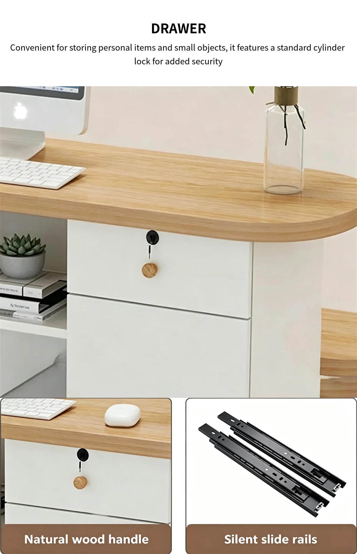 Curved Reception Desk 39-63 in Wide with Lockable & Lumbar Support for Salon — Detail image 5