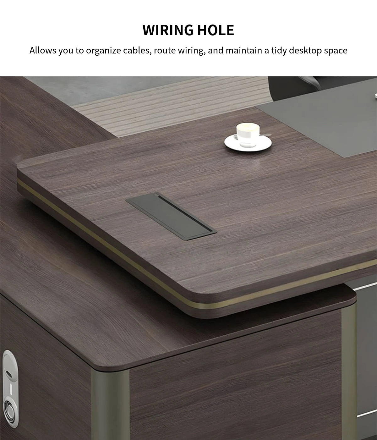 Modern Executive Desk 22-126 in Wide with Curved & Cable Management for Home Office — Detail image 4