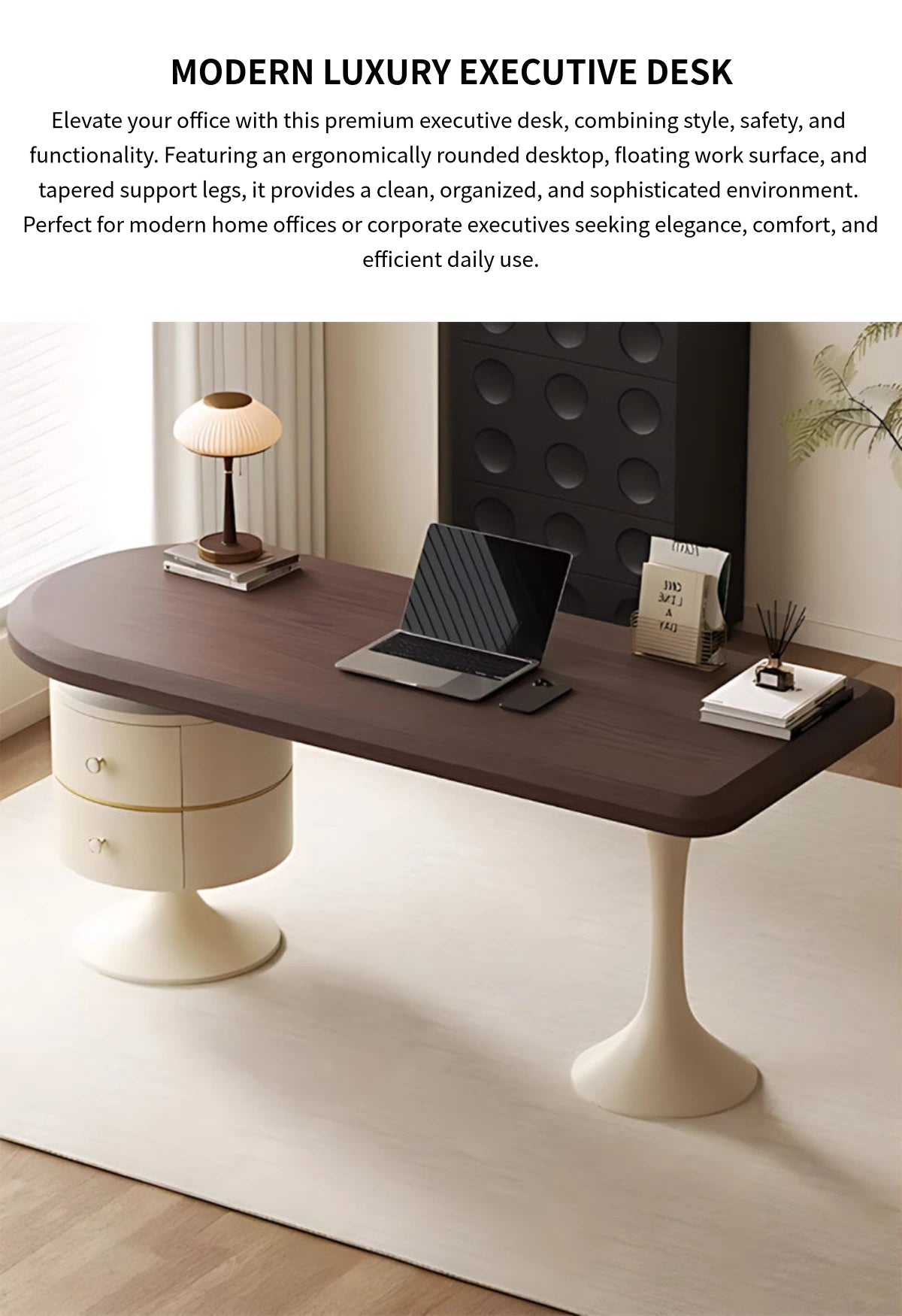 Curved Reception Desk with Lumbar Support, Solid Wood & File Drawers for Office Lobby — Detail image 1