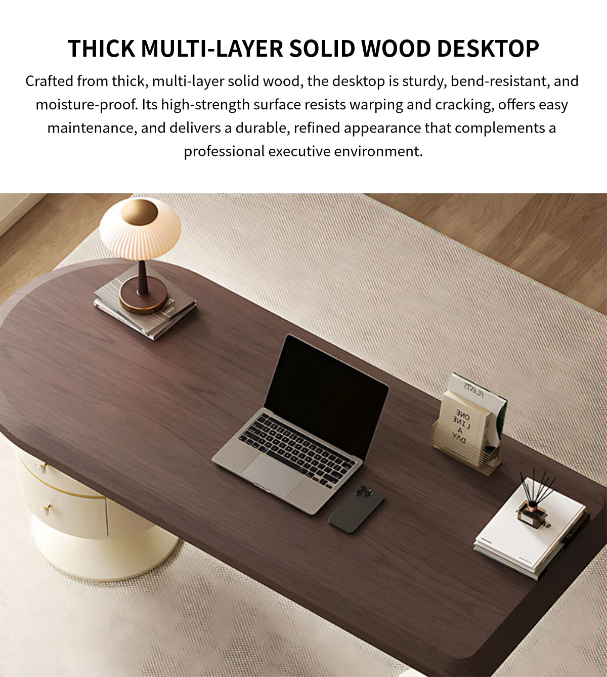 Curved Reception Desk with Lumbar Support, Solid Wood & File Drawers for Office Lobby — Detail image 4