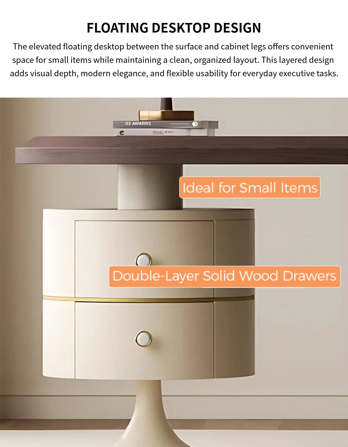 Curved Reception Desk with Lumbar Support, Solid Wood & File Drawers for Office Lobby — Detail image 6