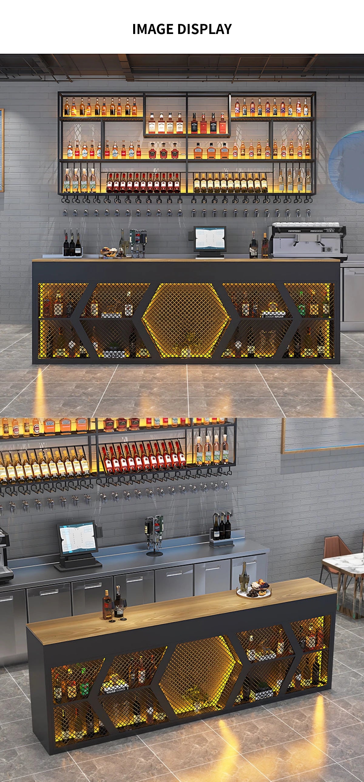 Curved Reception Desk with LED Lighting, Solid Wood & Breathable Mesh for Office Lobby — Detail image 9