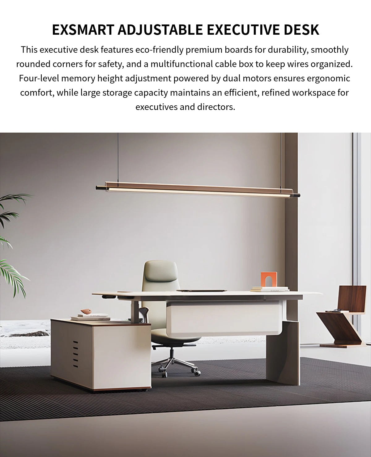 Executive Desk 71-94 in Wide with Wireless Charging, Cable Management & Side Storage — Detail image 1