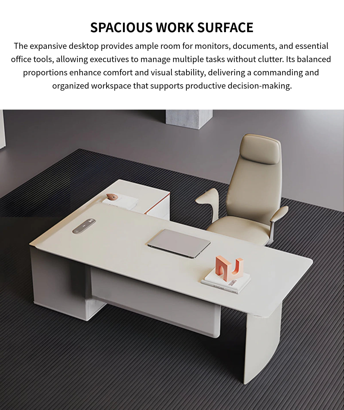 Executive Desk 71-94 in Wide with Wireless Charging, Cable Management & Side Storage — Detail image 3