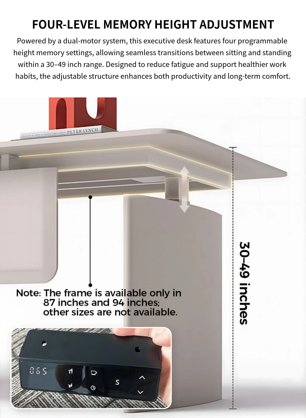 Executive Desk 71-94 in Wide with Wireless Charging, Cable Management & Side Storage — Detail image 7