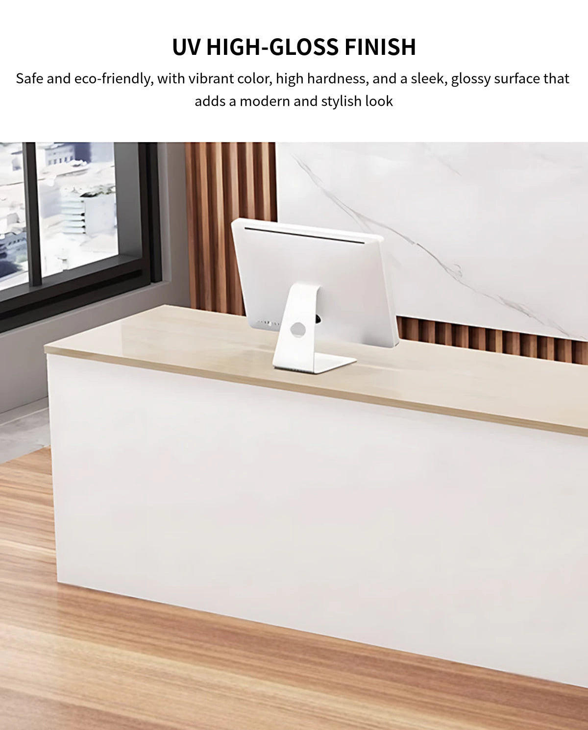 L-Shaped Reception Desk 79-142 in Wide with Keyboard Tray, Lockable & Lumbar Support — Detail image 4