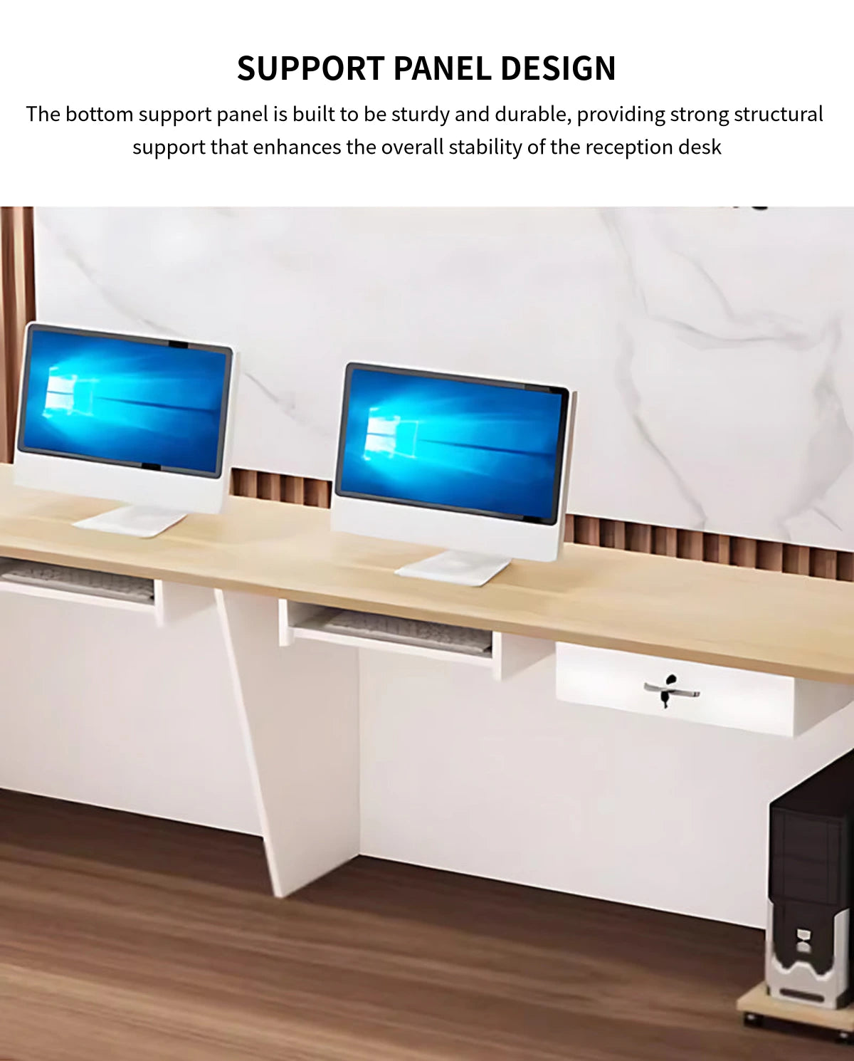 L-Shaped Reception Desk 79-142 in Wide with Keyboard Tray, Lockable & Lumbar Support — Detail image 6