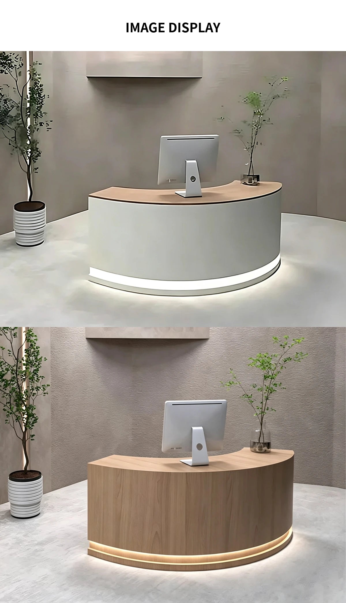 Curved Reception Desk 59-110 in Wide with Solid Wood, Lumbar Support & Privacy Panel — Detail image 6