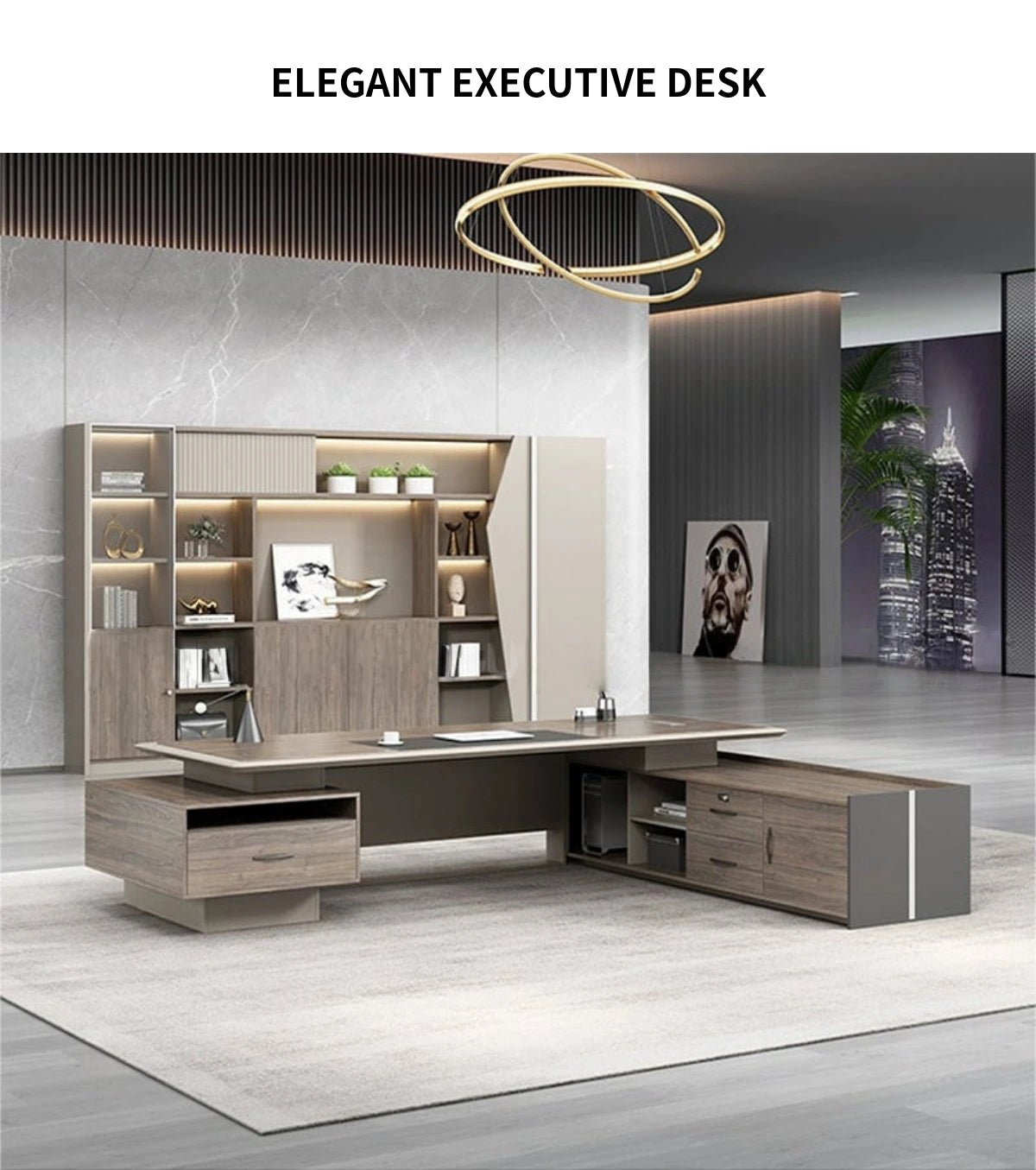 Modern Executive Desk 20-126 in Wide with Side Storage & Lumbar Support for Home Office — Detail image 1