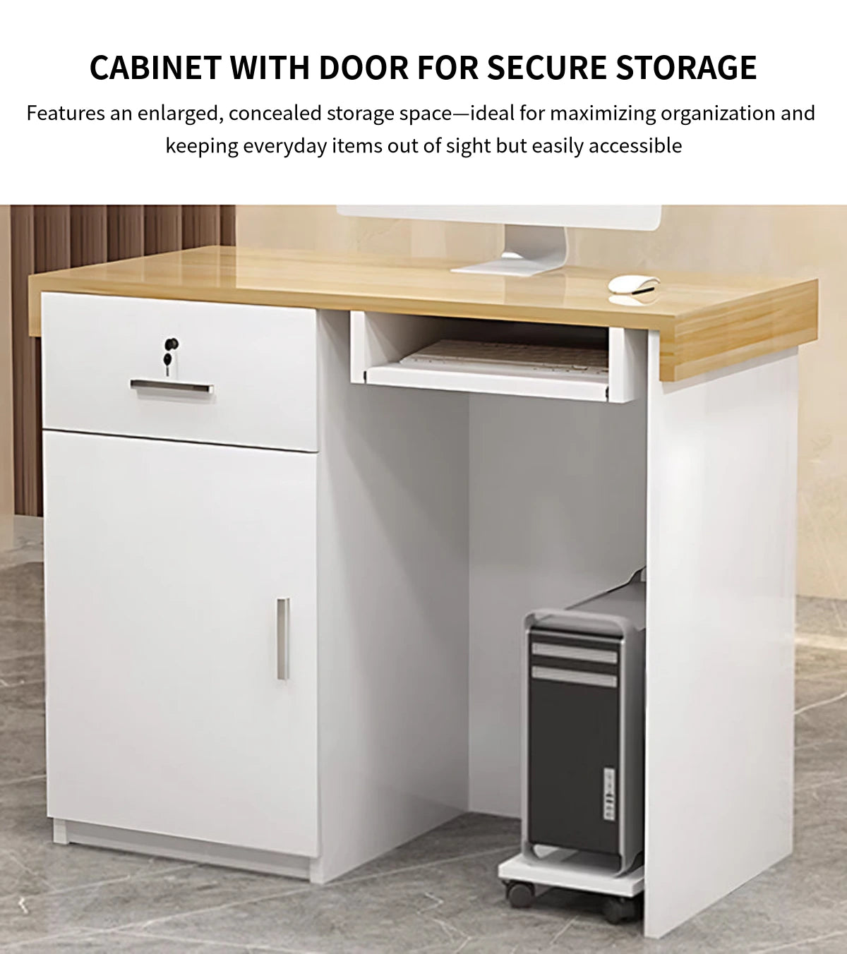 Curved Reception Desk 31-71 in Wide with Lockable, File Drawers & Fluted Front for Salon — Detail image 9