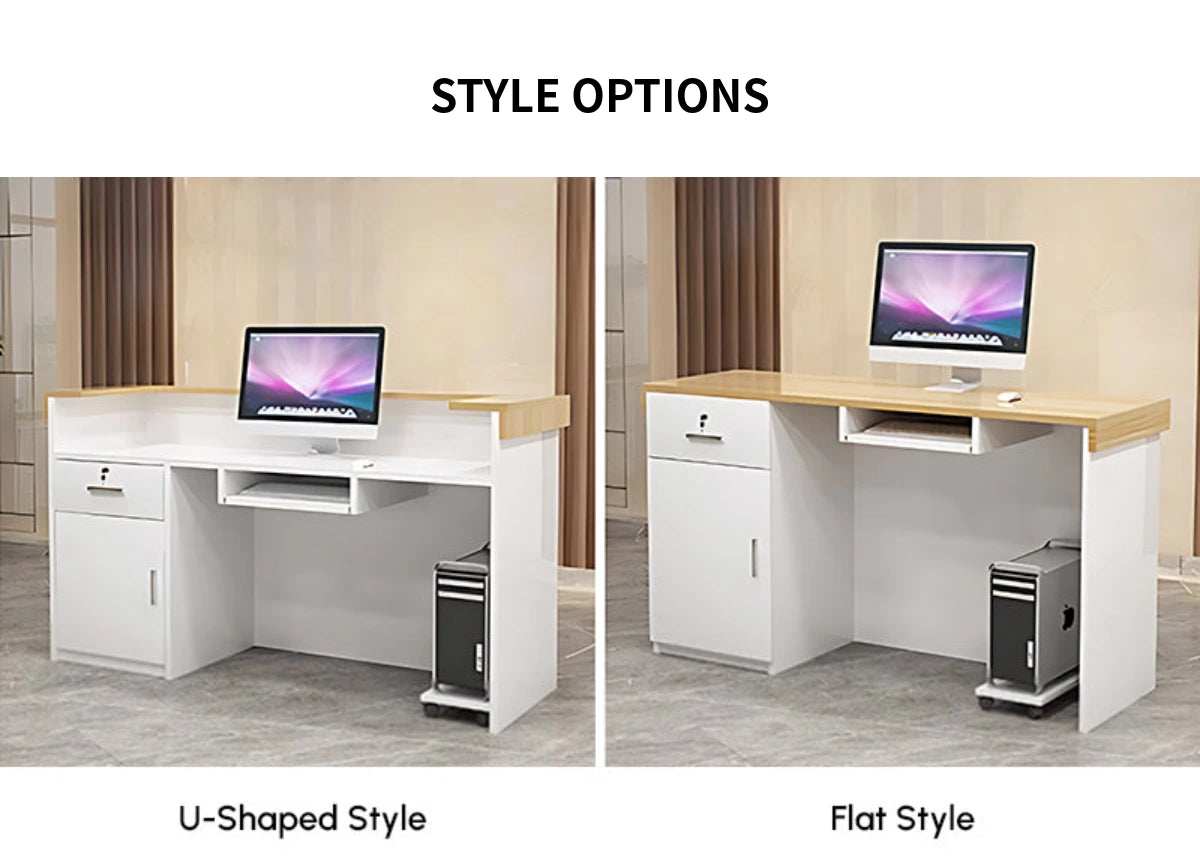 Curved Reception Desk 31-71 in Wide with Lockable, File Drawers & Fluted Front for Salon — Detail image 12