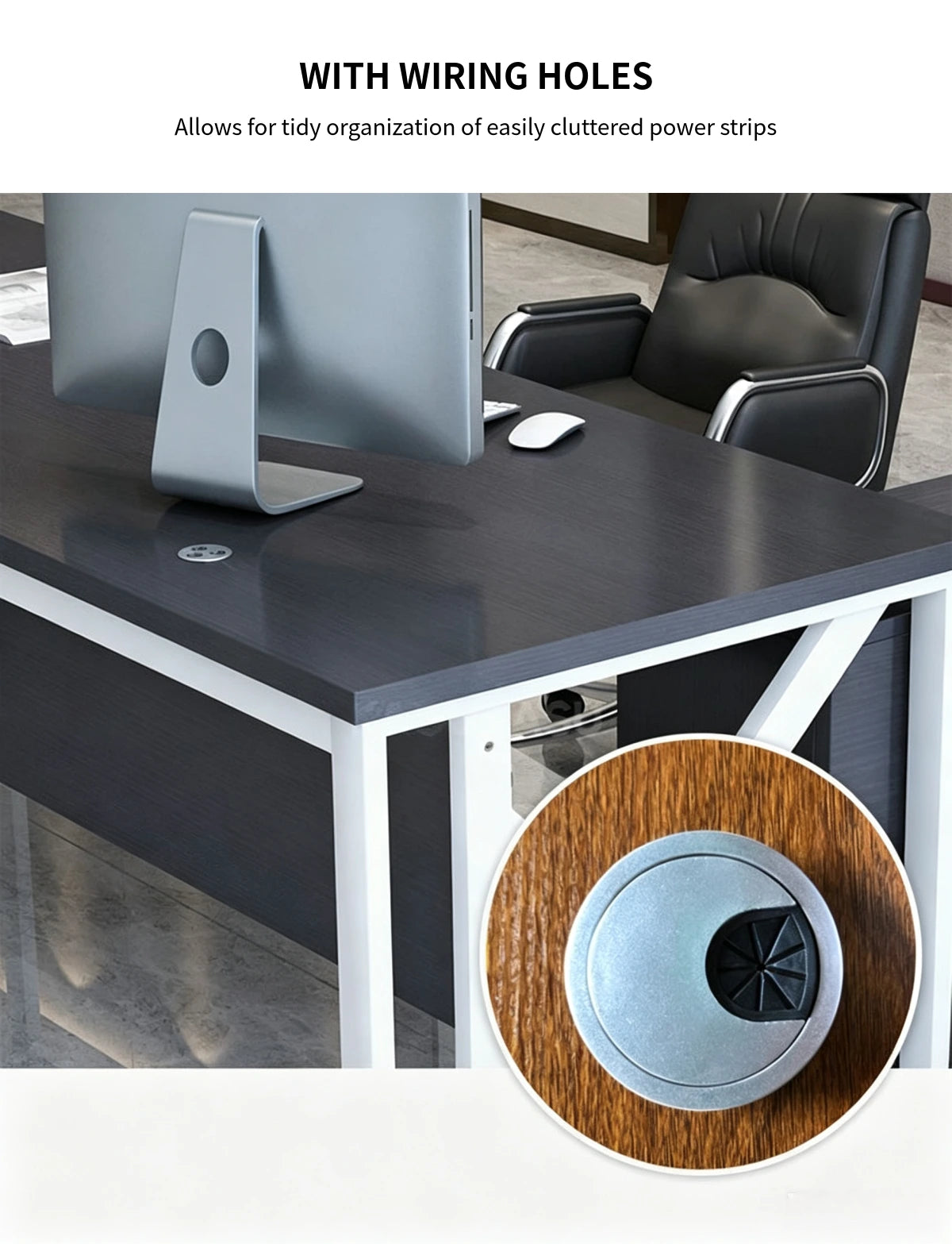 Modern Executive Desk 47-79 in Wide with Cable Management for Home Office — Detail image 5