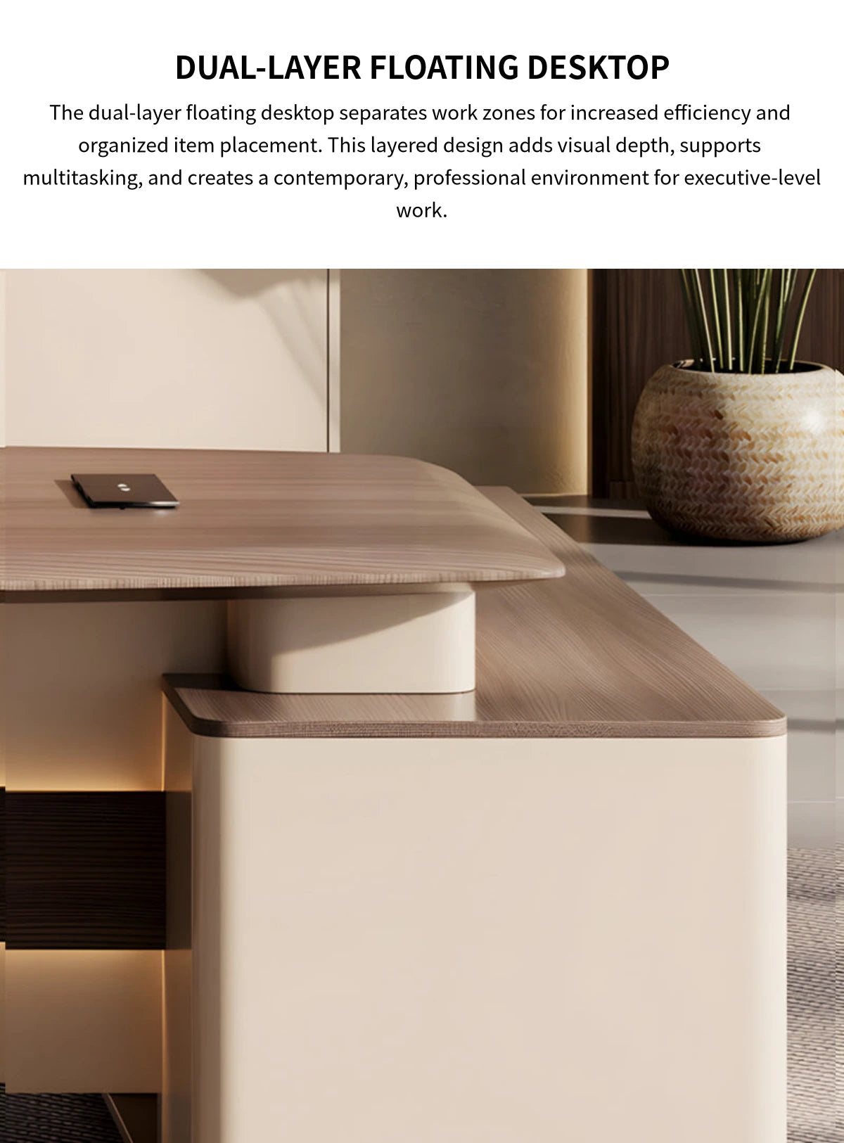 Modern Executive Desk with Cable Management, Lockable & File Drawers for Home Office — Detail image 6