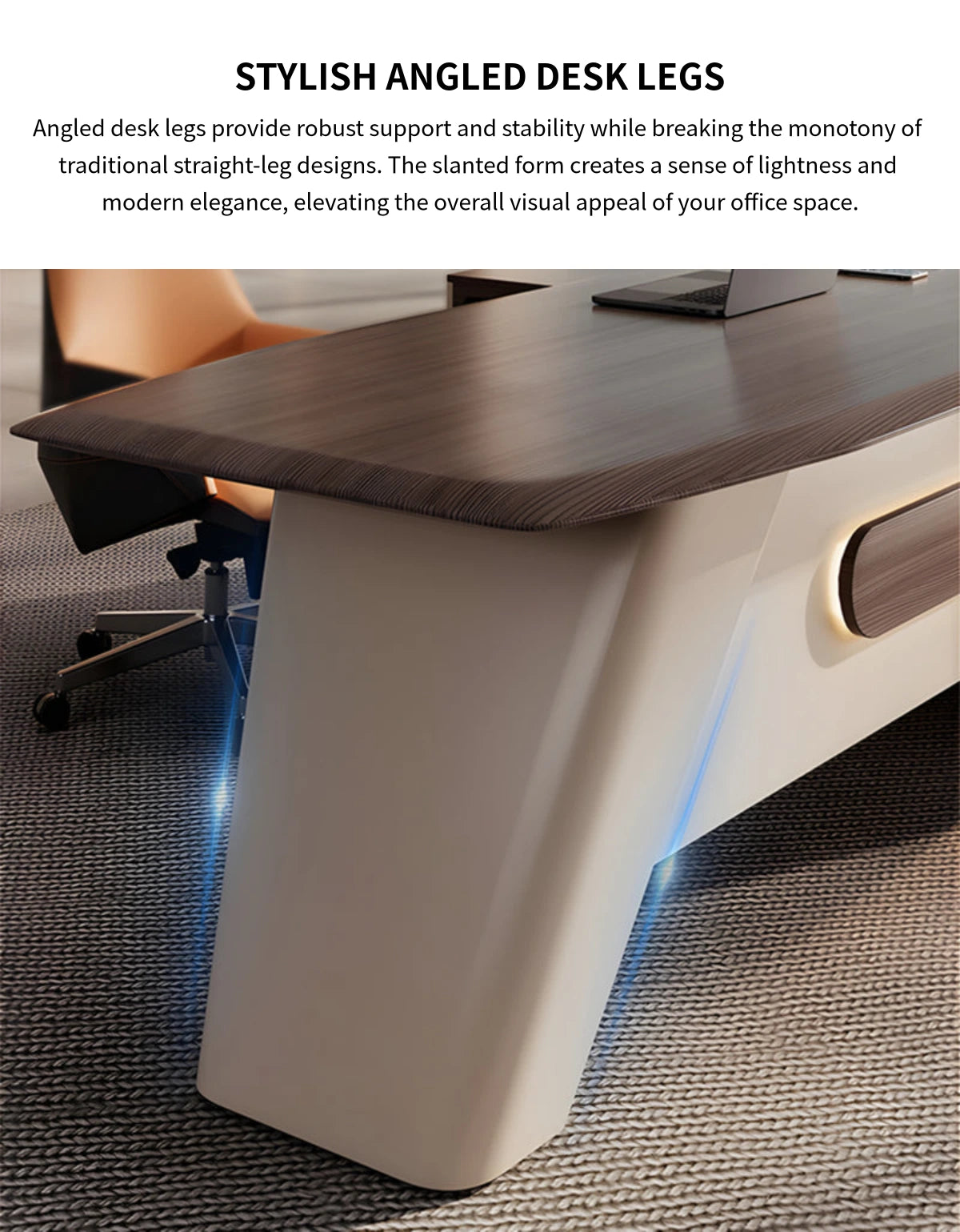 Modern Executive Desk with Cable Management, Lockable & File Drawers for Home Office — Detail image 8