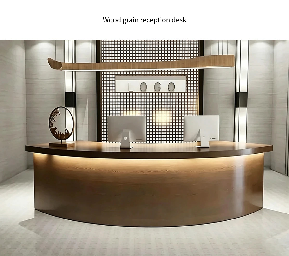 Curved Reception Desk 59-181 in Wide with Solid Wood & Lumbar Support for Office Lobby — Detail image 1