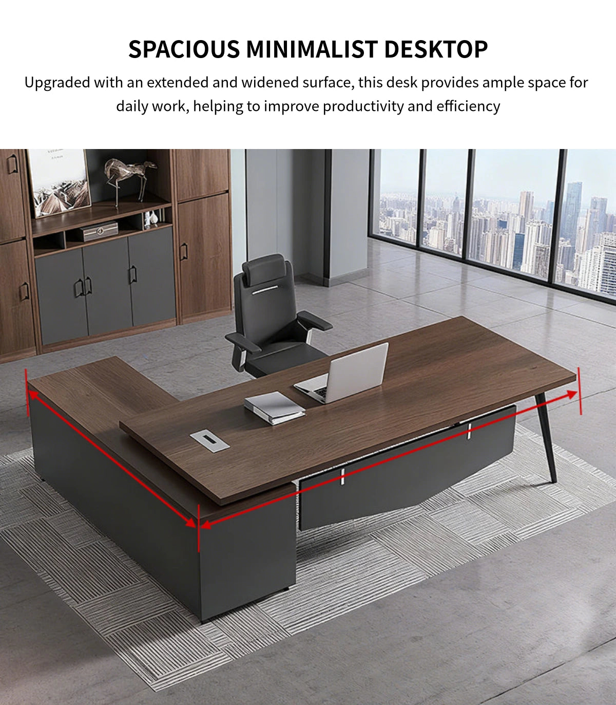 Modern Executive Desk 51-75 in Wide with Cable Management, Lumbar Support & Privacy Panel — Detail image 4