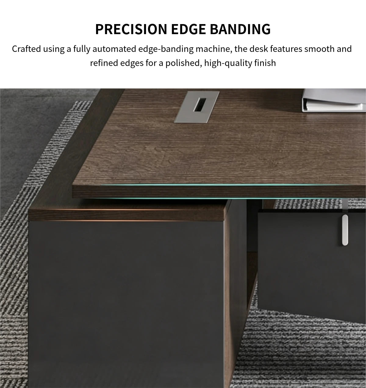 Modern Executive Desk 51-75 in Wide with Cable Management, Lumbar Support & Privacy Panel — Detail image 7