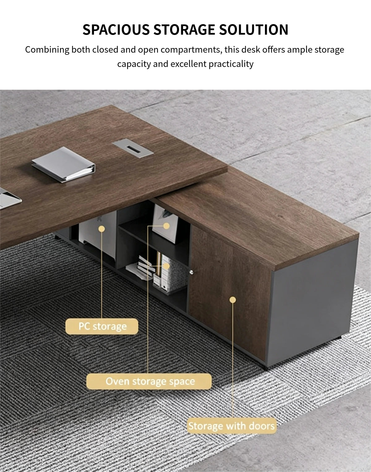 Modern Executive Desk 51-75 in Wide with Cable Management, Lumbar Support & Privacy Panel — Detail image 9
