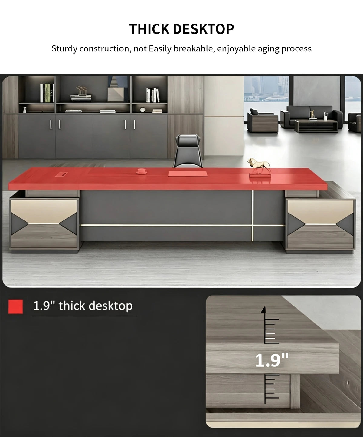 Modern Executive Desk with Side Storage & Lumbar Support for Home Office — Detail image 2
