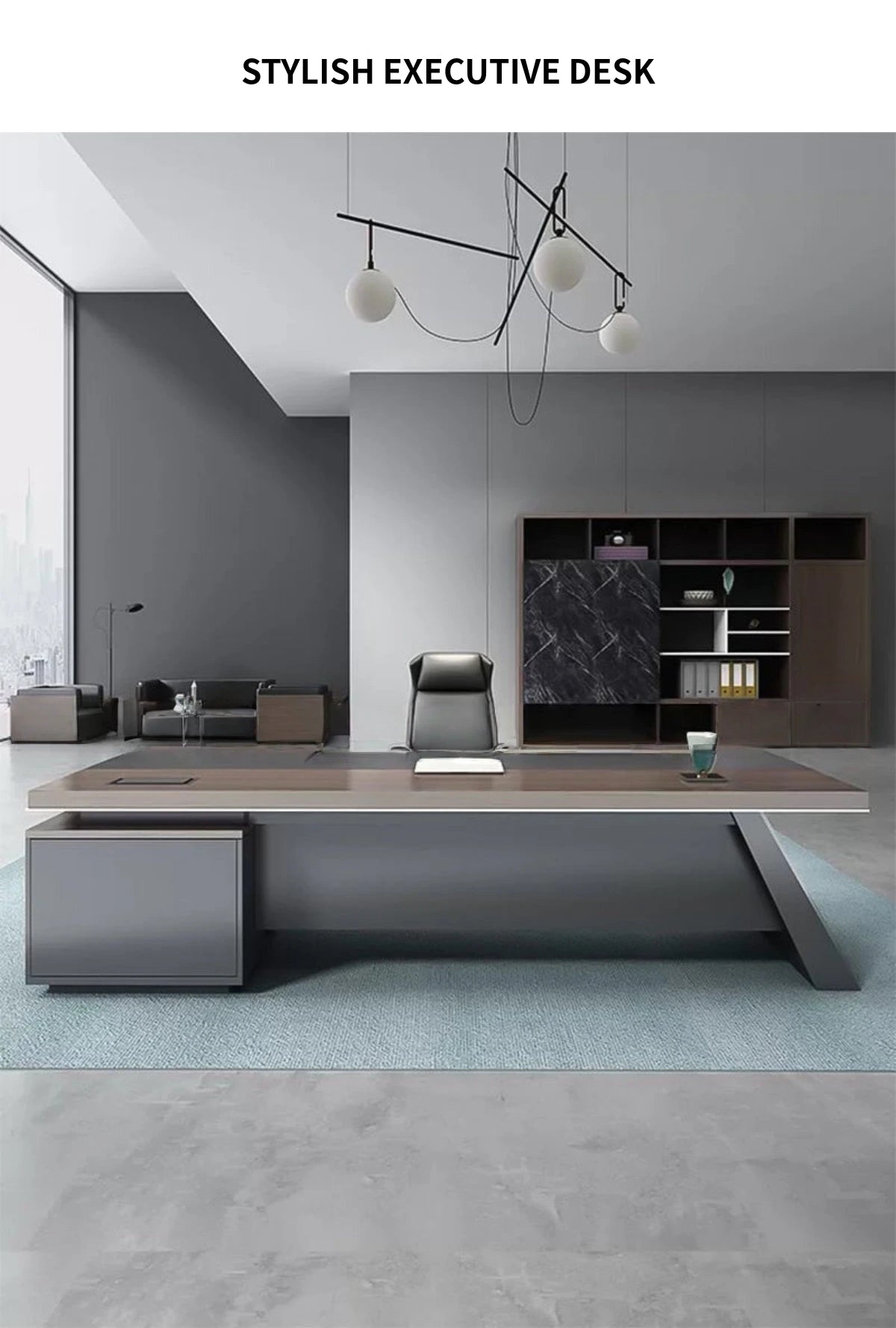 Modern Executive Desk 21-126 in Wide with Cable Management & Side Storage for Home Office — Detail image 1