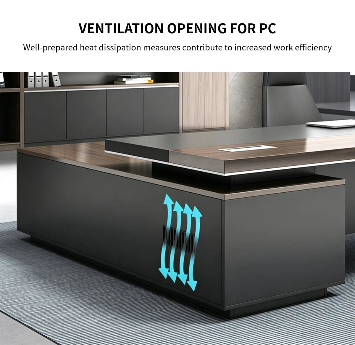 Modern Executive Desk 21-126 in Wide with Cable Management & Side Storage for Home Office — Detail image 5
