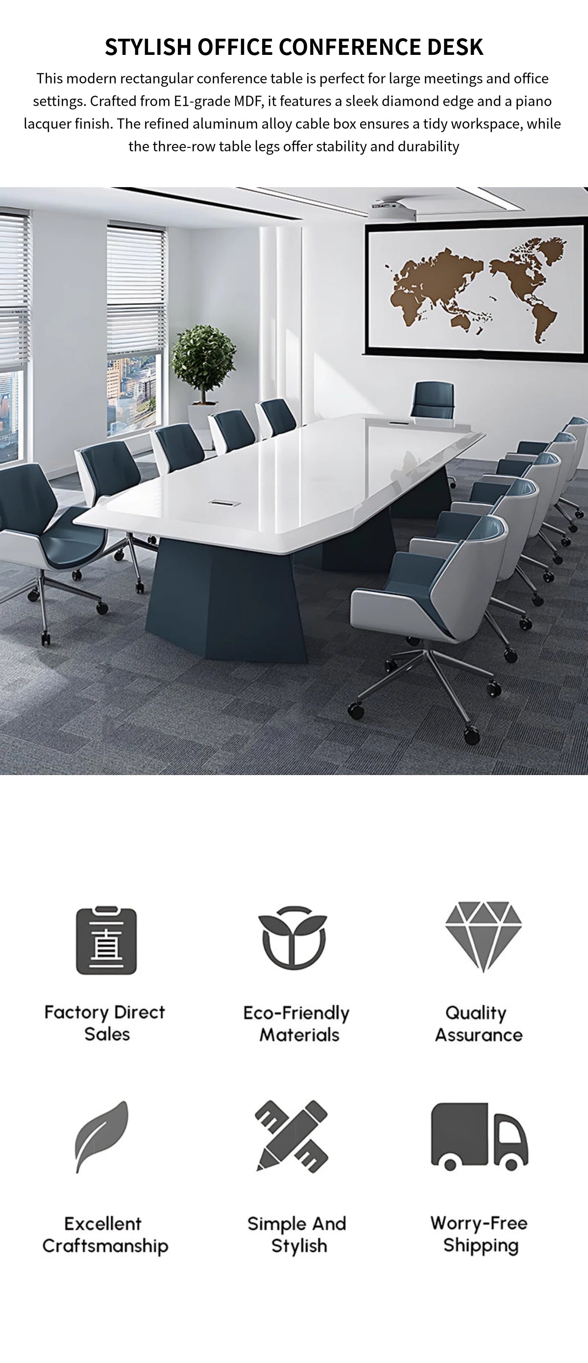 Rectangular Conference Table 42-197 in Wide (3.5-16.4 ft) with Cable Management — Detail image 1