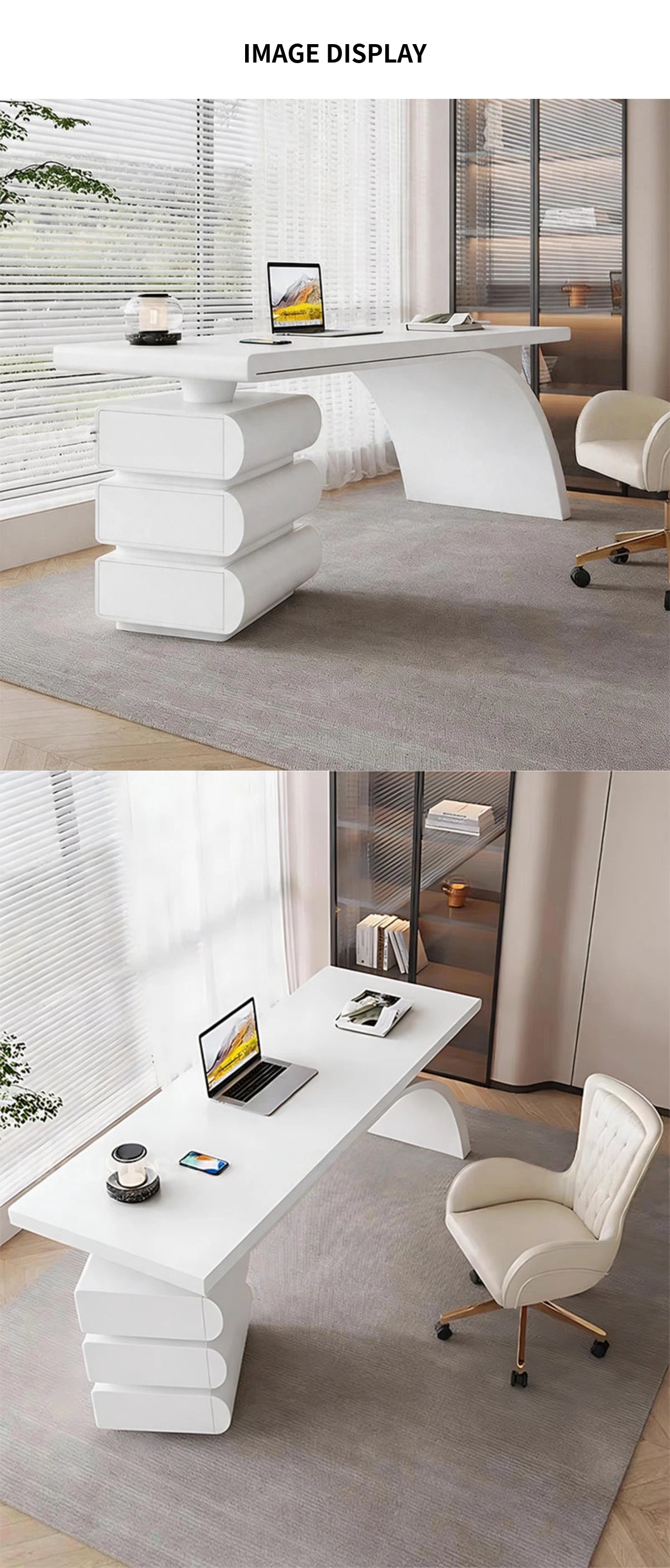 Chic Solid Wood Lacquer Executive Desk with Ergonomic Curved Edges & Ample Storage for Modern Home & Office LBZ-2342 — Detail image 7