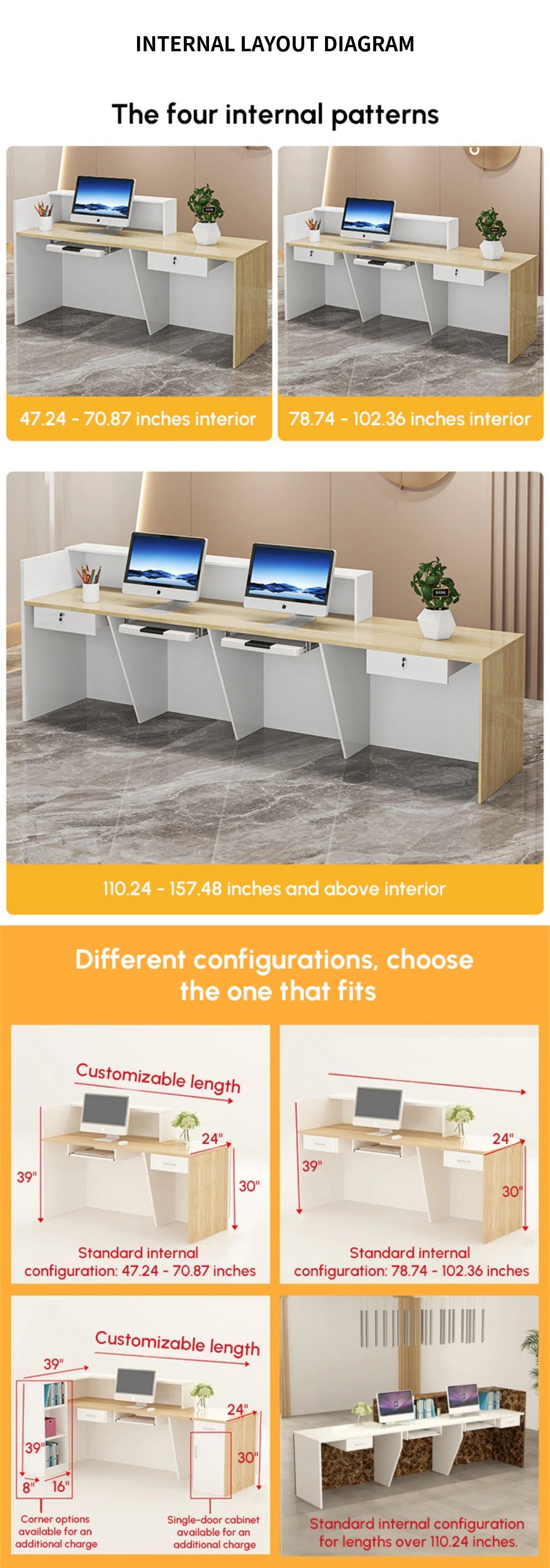 Modern Reception Desk 47-126 in Wide with Lumbar Support for Office Lobby — Detail image 5
