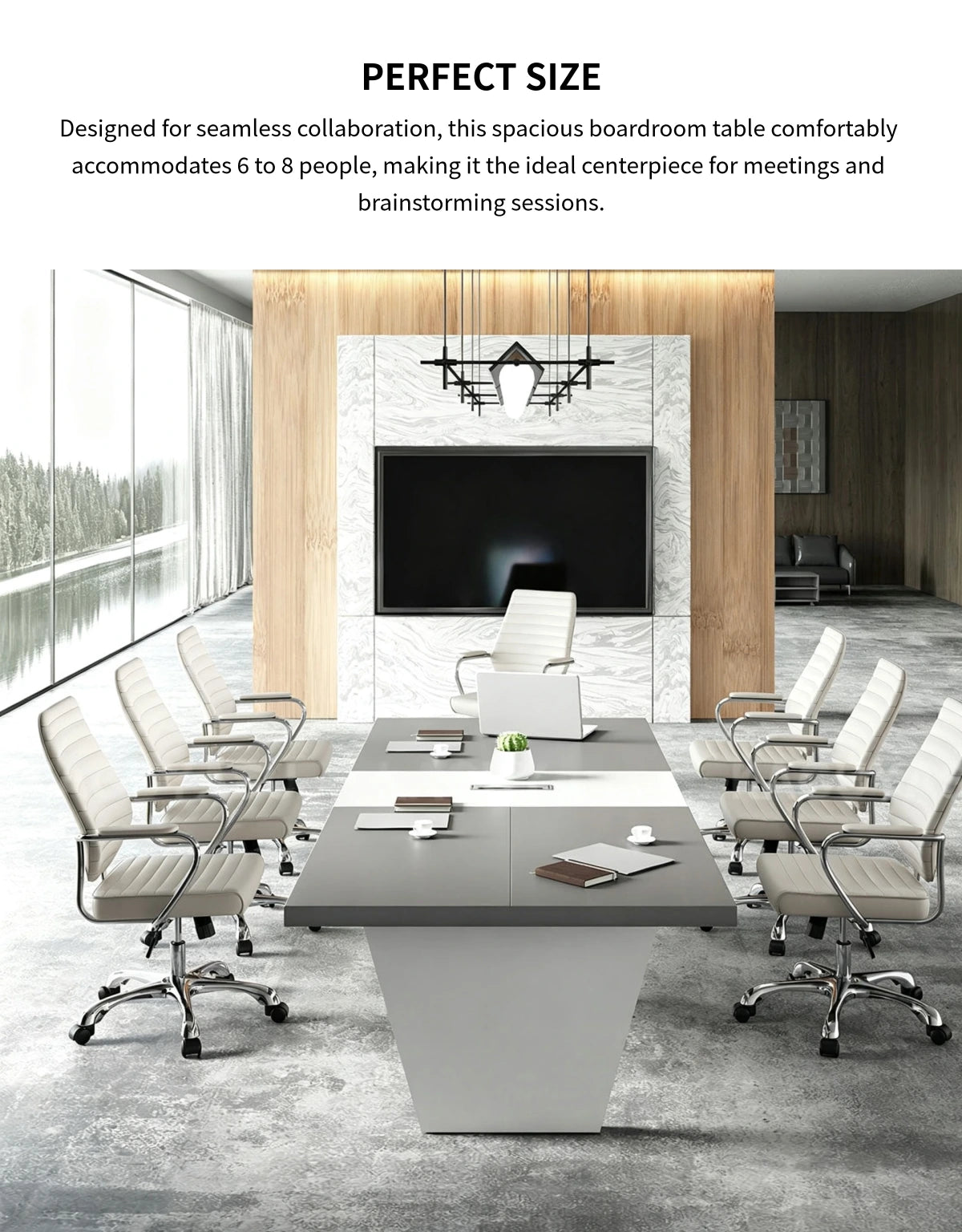 Rectangular Conference Table with Dual-Tone, Cable Management & Walnut for Boardroom — Detail image 5