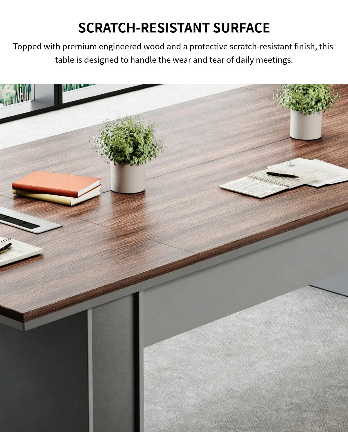 Rectangular Conference Table 94 in Wide (7.8 ft) with Built-In Outlets & Cable Management — Detail image 2