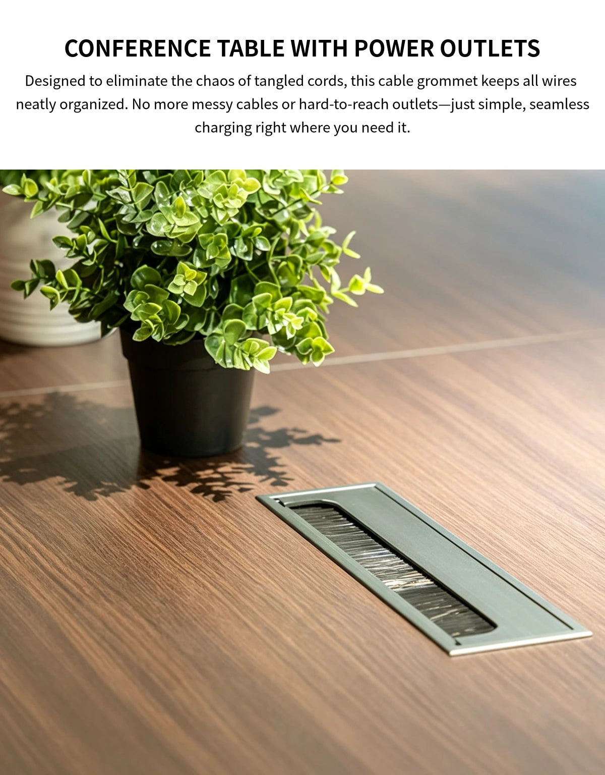 Rectangular Conference Table 94 in Wide (7.8 ft) with Built-In Outlets & Cable Management — Detail image 4