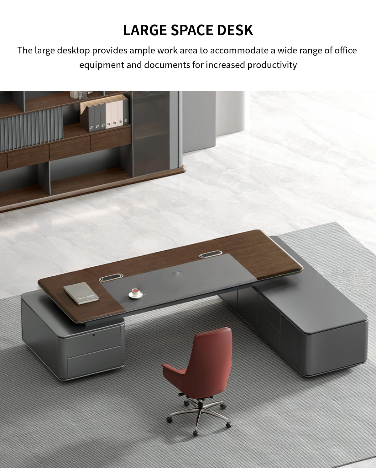 Modern Executive Desk with Solid Wood, File Drawers & Lumbar Support for Home Office — Detail image 3