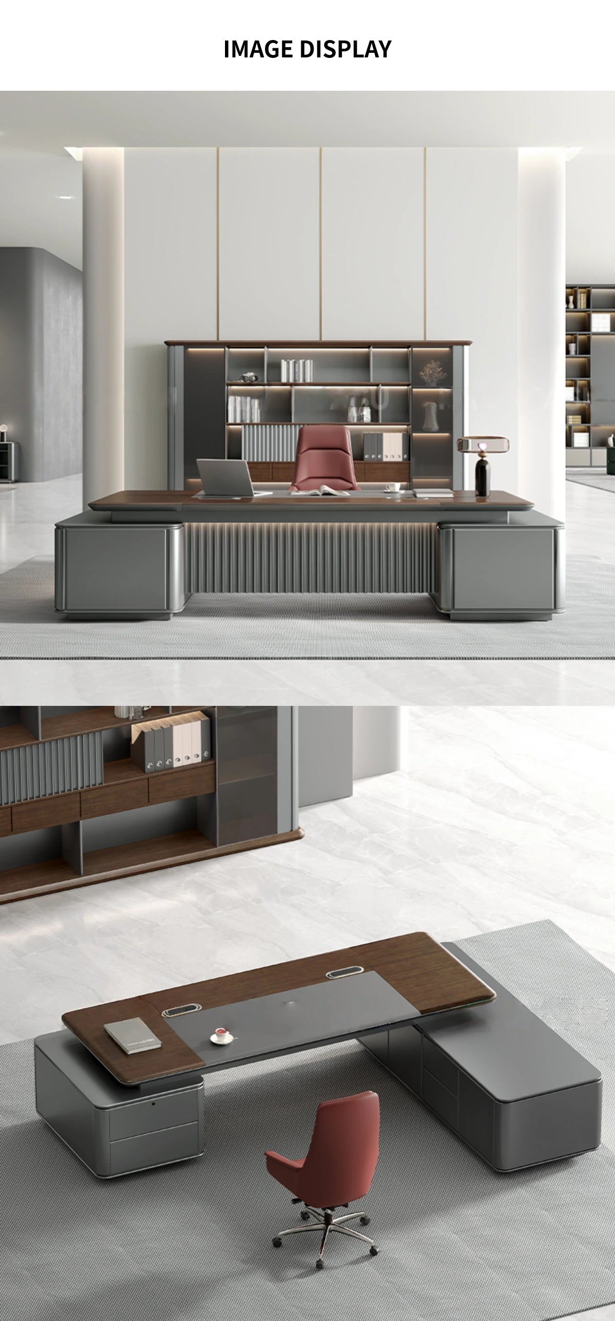 Modern Executive Desk with Solid Wood, File Drawers & Lumbar Support for Home Office — Detail image 8