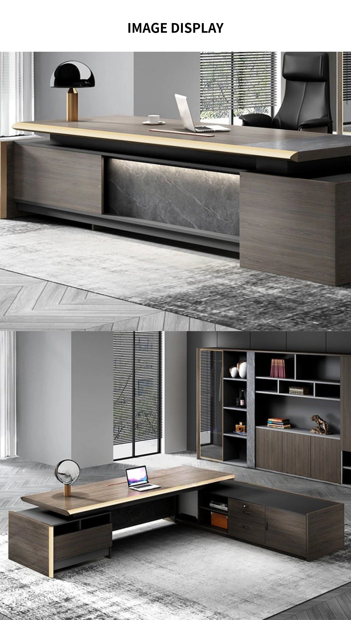 Modern Executive Desk with LED Lighting, Side Storage & Marble Top for Home Office — Detail image 7