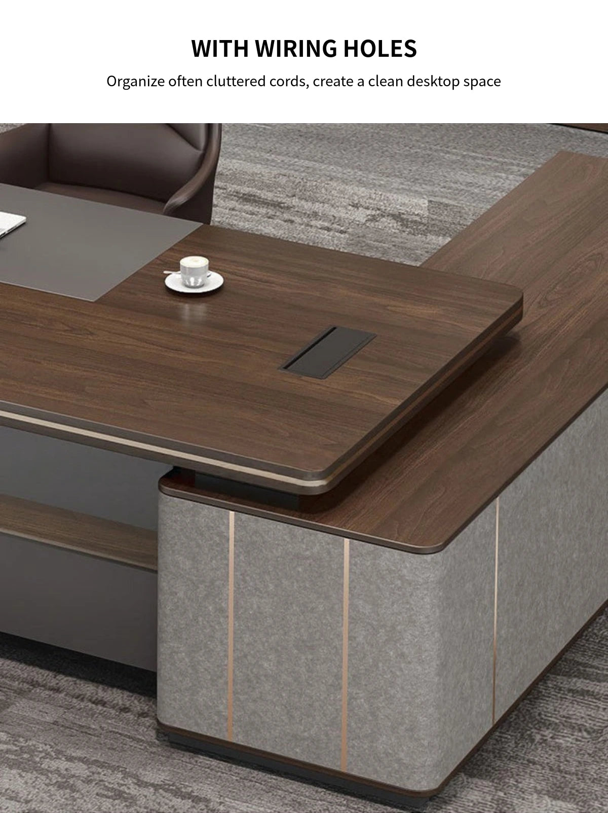 Modern Executive Desk with Curved, Cable Management & Lumbar Support for Home Office — Detail image 4