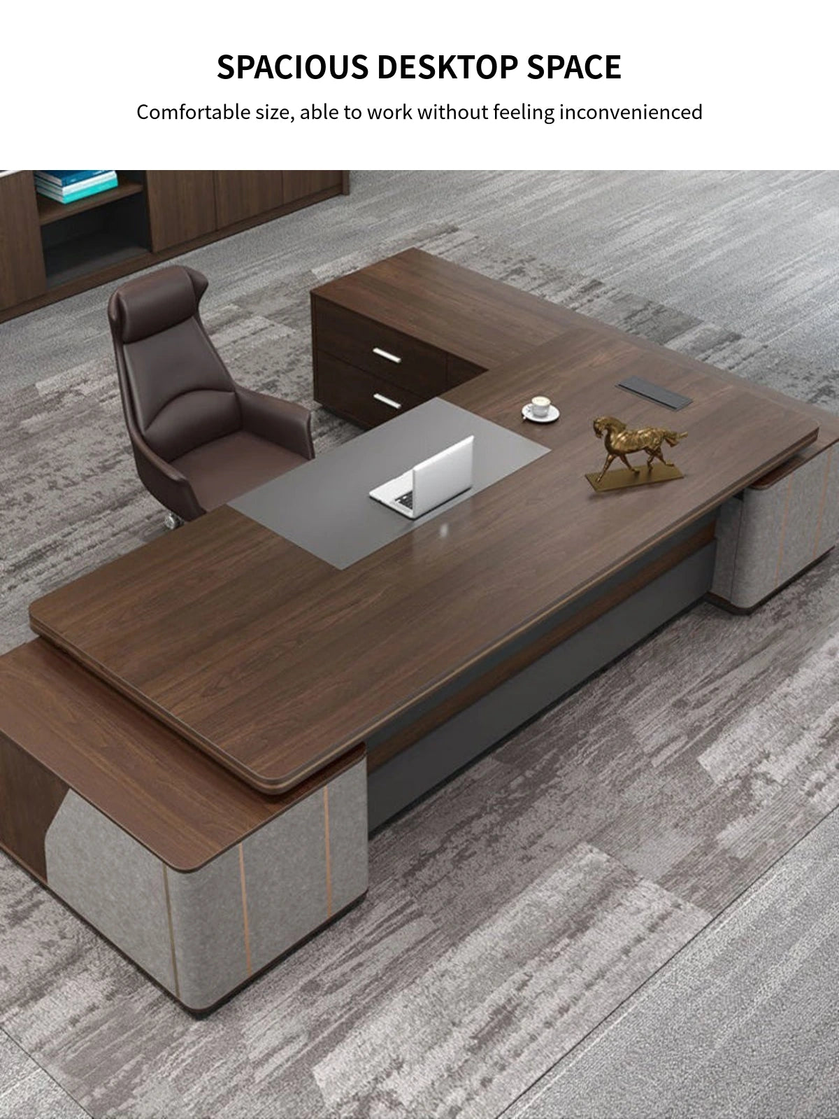 Modern Executive Desk with Curved, Cable Management & Lumbar Support for Home Office — Detail image 5