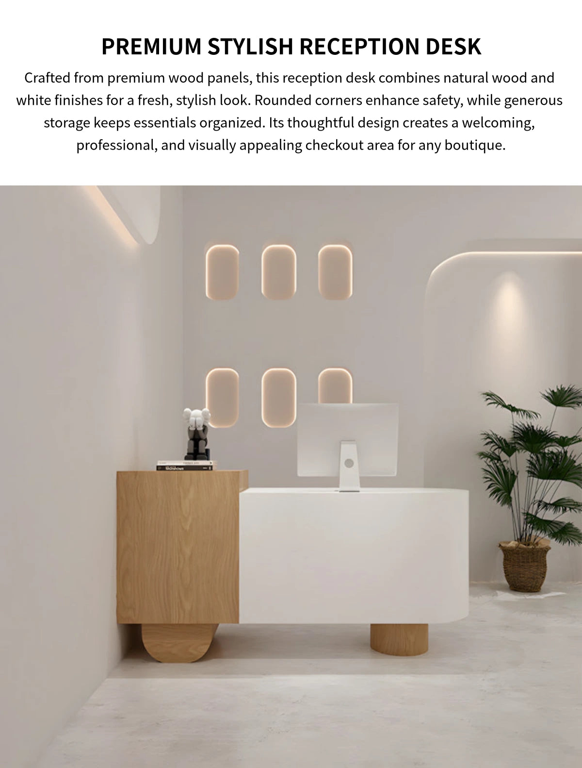 Curved Reception Desk 31-118 in Wide with Dual-Tone, Keyboard Tray & File Drawers — Detail image 1