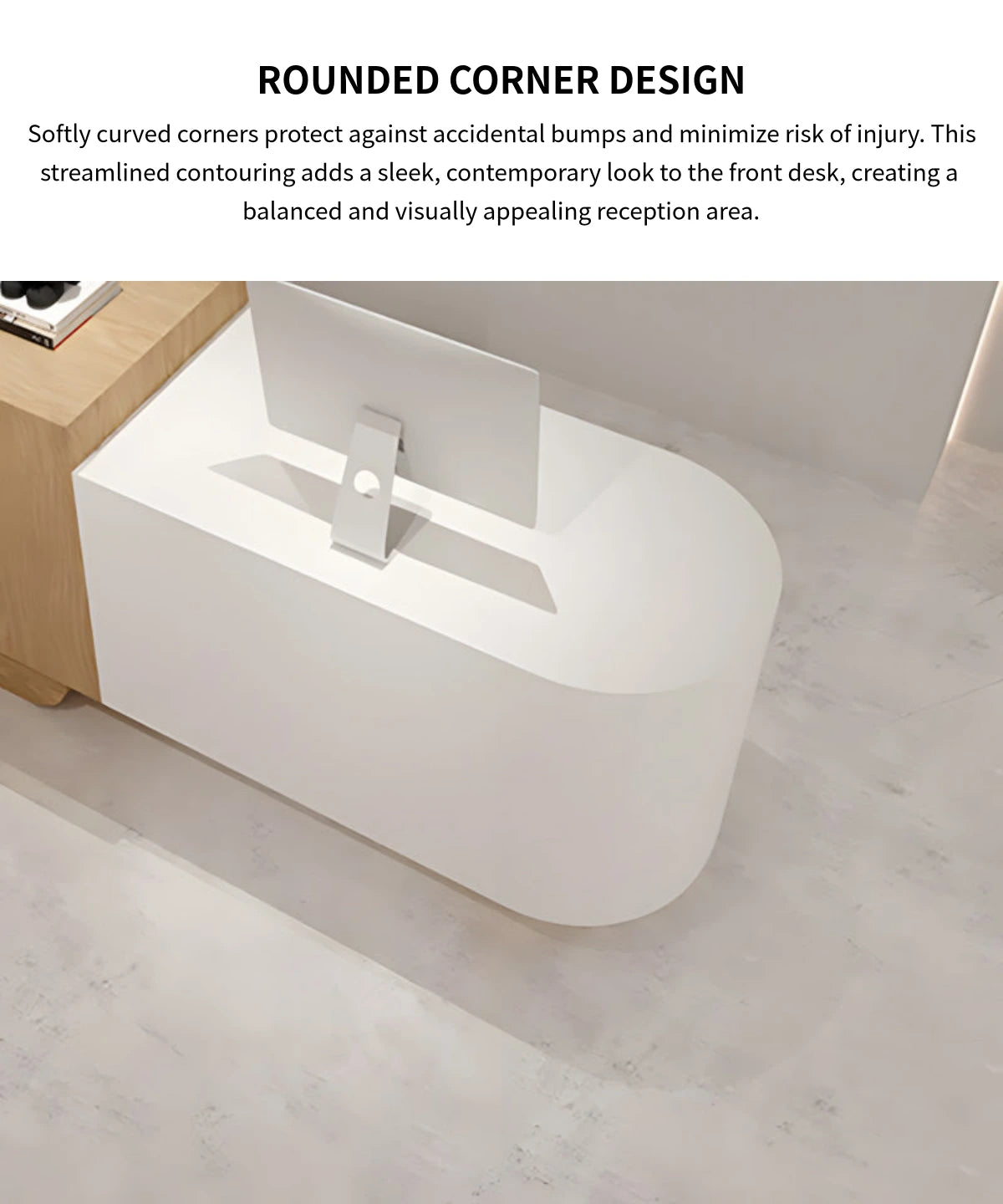Curved Reception Desk 31-118 in Wide with Dual-Tone, Keyboard Tray & File Drawers — Detail image 4