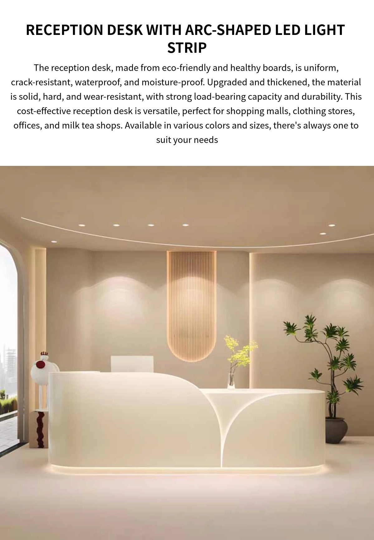 L-Shaped Reception Desk 55-157 in Wide with LED Lighting, Lockable & File Drawers — Detail image 1