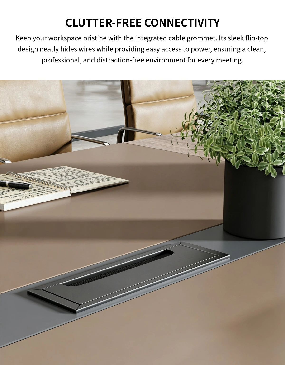 Rectangular Conference Table 142 in Wide (11.8 ft) with Cable Management & Dual-Tone — Detail image 3