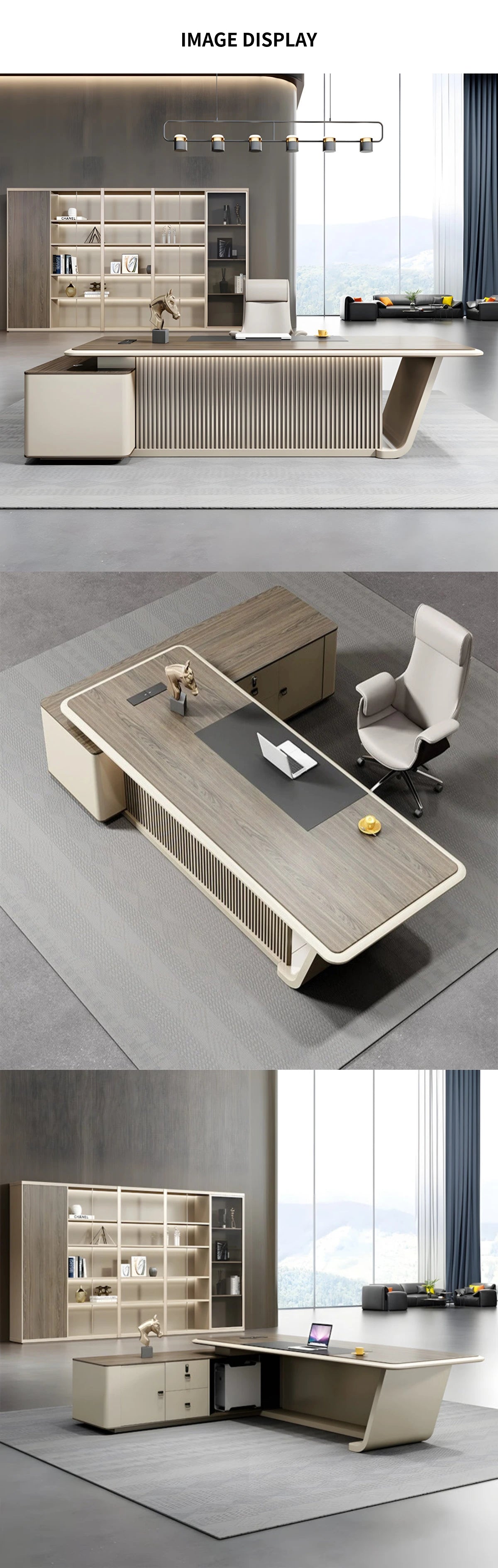 Modern Executive Desk with Boat-Shaped, Side Storage & Cable Management for Home Office — Detail image 8