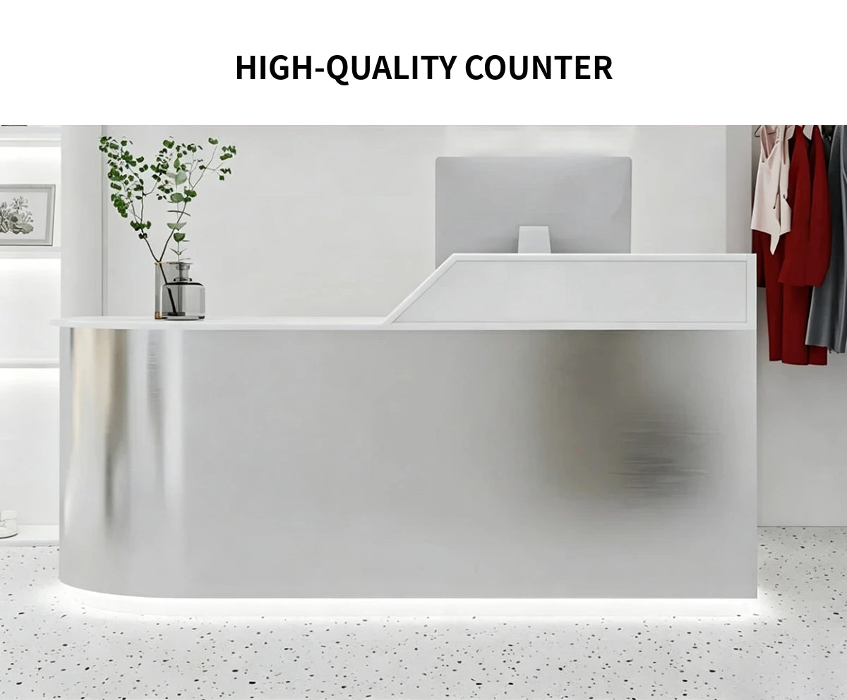 Curved Reception Desk 39-118 in Wide with Stainless Steel, LED Lighting & Lumbar Support — Detail image 1
